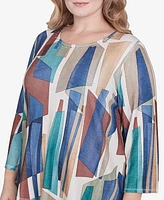 Alfred Dunner Plus Summer Solstice Abstract Stained Glass Crew Neck Top