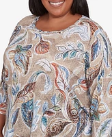 Alfred Dunner Plus Summer Solstice Twisted Crew Neck Paisley Top