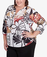 Alfred Dunner Plus Natural Instinct Bold Floral Illustrated Henley Top