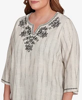 Alfred Dunner Plus Natural Instinct Textured Medallion Embroidered Top