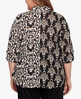 Alfred Dunner Plus Natural Instinct Medallion Twin Print Button Front Top