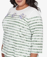 Alfred Dunner Plus Santa Fe Tie Dye Stripe Embroidered Top