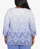 Alfred Dunner Plus Santa Fe Ombre Medallion Crew Neck Printed Top
