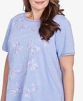Alfred Dunner Plus Santa Fe Butterfly Embroidered T-Shirt