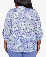 Alfred Dunner Plus Santa Fe Abstract Butterfly Collared Button Front Top