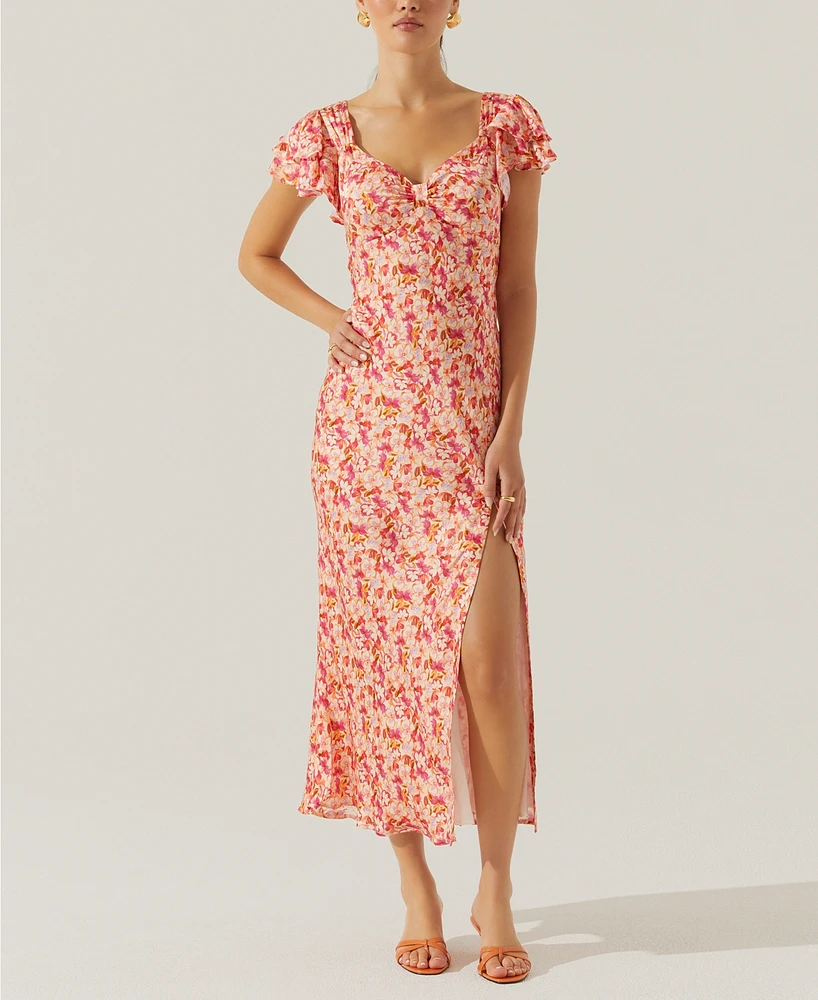 Astr the Label Women's Maisy Floral Print Flutter Sleeve Midi Dress