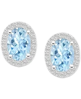 Lab Grown Aquamarine (1-3/5 ct. t.w.) & Created White Sapphire (1/5 Stud Earrings 10k Gold (Available Additional Gemstones)