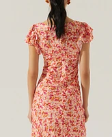 Astr the Label Women's Maisy Floral Print Flutter Sleeve Midi Dress