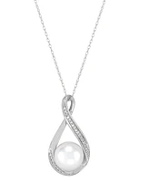 Honora Cultured Freshwater Pearl (9mm) and Diamond Accent Pendant 18" Necklace 14k Gold
