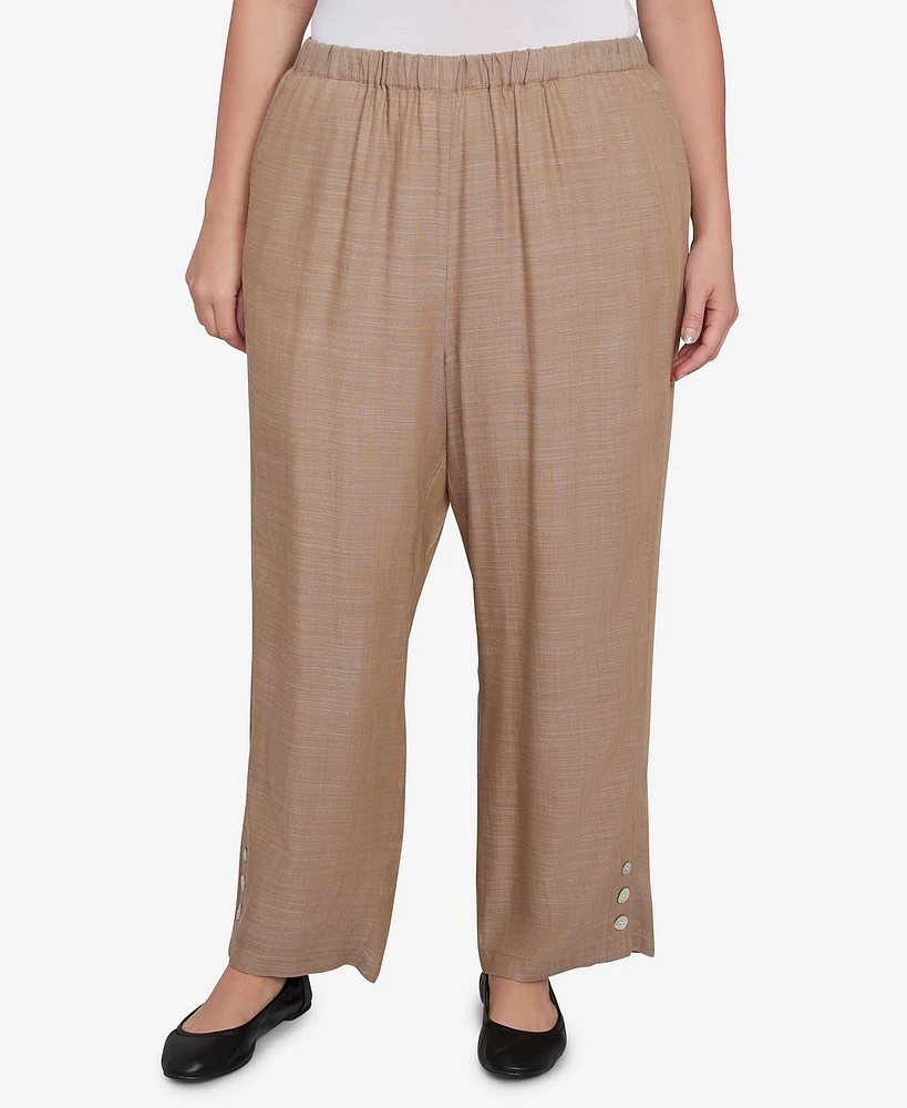 Alfred Dunner Plus Summer Solstice Relaxed Button Detail Pull On Ankle Pants