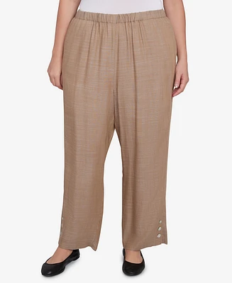 Alfred Dunner Plus Summer Solstice Relaxed Button Detail Pull On Ankle Pants