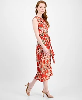 Kasper Printed Tie-Waist Midi Dress, Regular & Petite Sizes