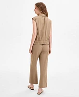 Liverpool Los Angeles Womens Sleeveless Collared Elastic Back Top Pull On Wide Leg Crop Pants