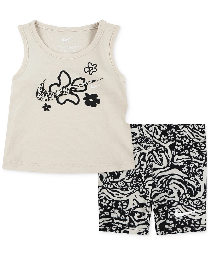Nike Baby Girls Wild Flower Tank Top & Printed Bike Shorts, 2 Piece Set