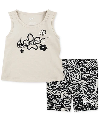 Nike Baby Girls Wild Flower Tank Top & Printed Bike Shorts, 2 Piece Set