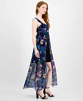 Connected Women's Floral Chiffon Overlay Sheath Dress