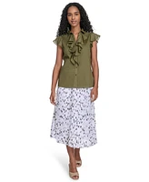 Calvin Klein Women's Cotton Button-Front Ruffle Blouse