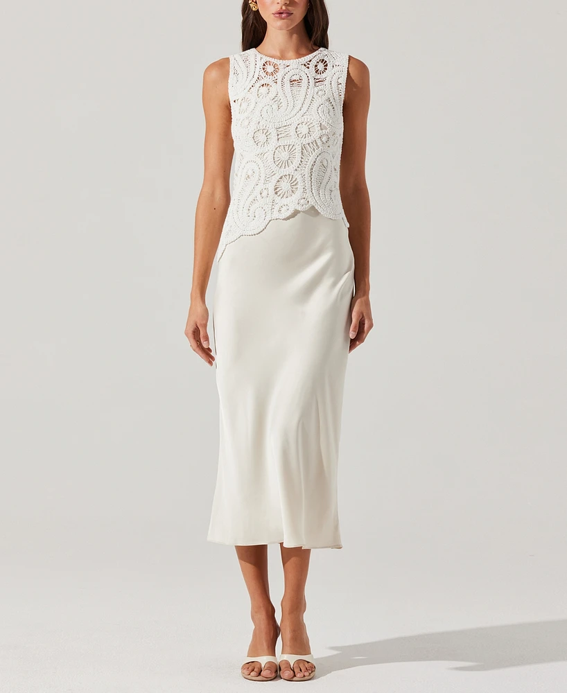 Astr the Label Women's Martina Crochet-Overlay Slip Dress