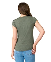 Cable & Gauge Women's Lace Shoulder Short Sleeve Top