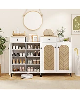 2-Door Shoe Rack Organizer with Drawer and 6 Removable Shelves-White