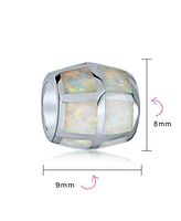 Bling Jewelry White Opal Inlay Barrel Charm Bead Sterling Silver European Bracelets