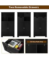 Gymax Bathroom Floor Cabinet Wooden Storage Organizer w/Drawer Doors Espresso