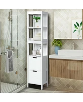 Gymax Bathroom Floor Cabinet Multifunctional Storage Organizer 5Tier Shelves&2 Drawers
