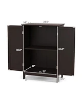 Gymax Bathroom Floor Storage Cabinet Double Door Kitchen Cupboard Shoe Brown