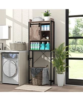 Gymax Over The Toilet Storage Cabinet Rack Bathroom w/ Slipping Barn Door Grey