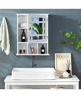 Gymax Mirrored Medicine Cabinet Bathroom Wall Mounted Storage W/Adjustable Shelf Brown