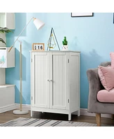 Gymax Bathroom Floor Storage Cabinet Double Door Kitchen Cupboard Shoe Brown