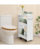 Gymax Slim Rolling Storage Cart 3-Tier Bathroom Cabinet Mobile Shelving Unit w/ Handle