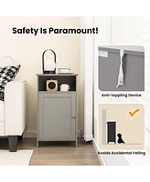 Gymax Bathroom Floor Storage Cabinet Side Table w/ Open Compartment & Adjustable Shelf