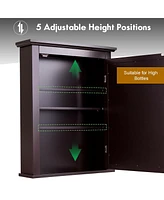 Gymax Bathroom Mirror Cabinet Wall Mounted Medicine Storage Adjustable Shelf Brown