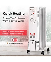 Gymax 1500W Oil Filled Radiator Space Heater w/ Adjustable Thermostat Home Office