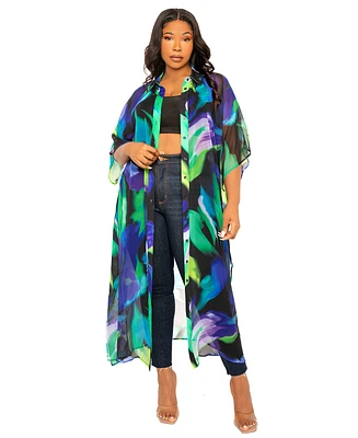 Buxom Couture Plus Print Shirtdress Cover Up