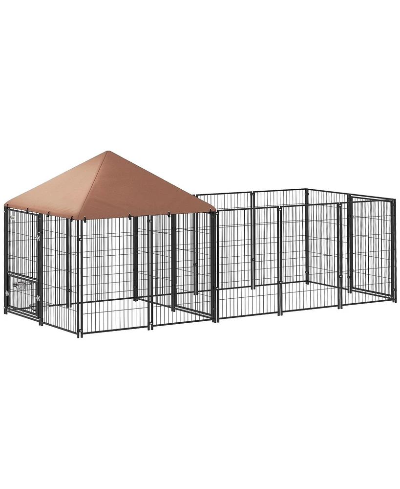 PawHut Dog Kennel Outside with Rotating & Adjustable Height Bowls