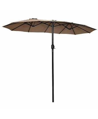 Gymax 15' Twin Patio Umbrella Double-Sided Outdoor Market Umbrella with Crank