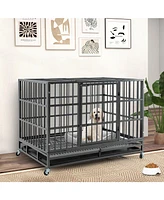 Foldable Metal Dog Cage with Lockable Casters and Tray – Heavy-Duty Pet Crate for Home or Travel