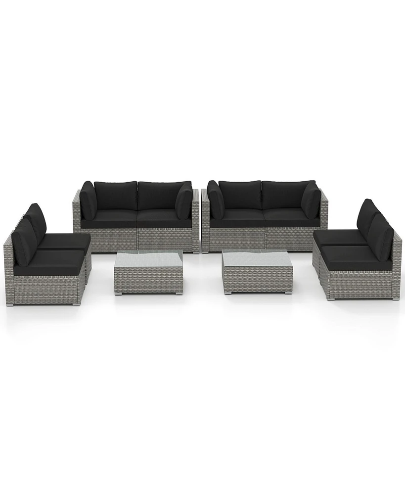 Gymax 10PCS Sectional Sofa Couch Pe Rattan Conversation Set