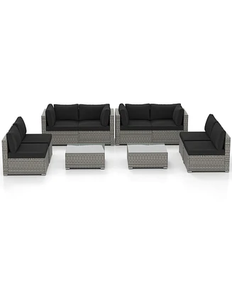 Gymax 10PCS Sectional Sofa Couch Pe Rattan Conversation Set