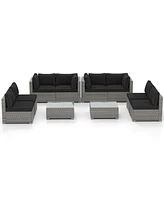 Gymax 10PCS Sectional Sofa Couch Pe Rattan Conversation Set