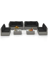 Gymax 10PCS Sectional Sofa Couch Pe Rattan Conversation Set