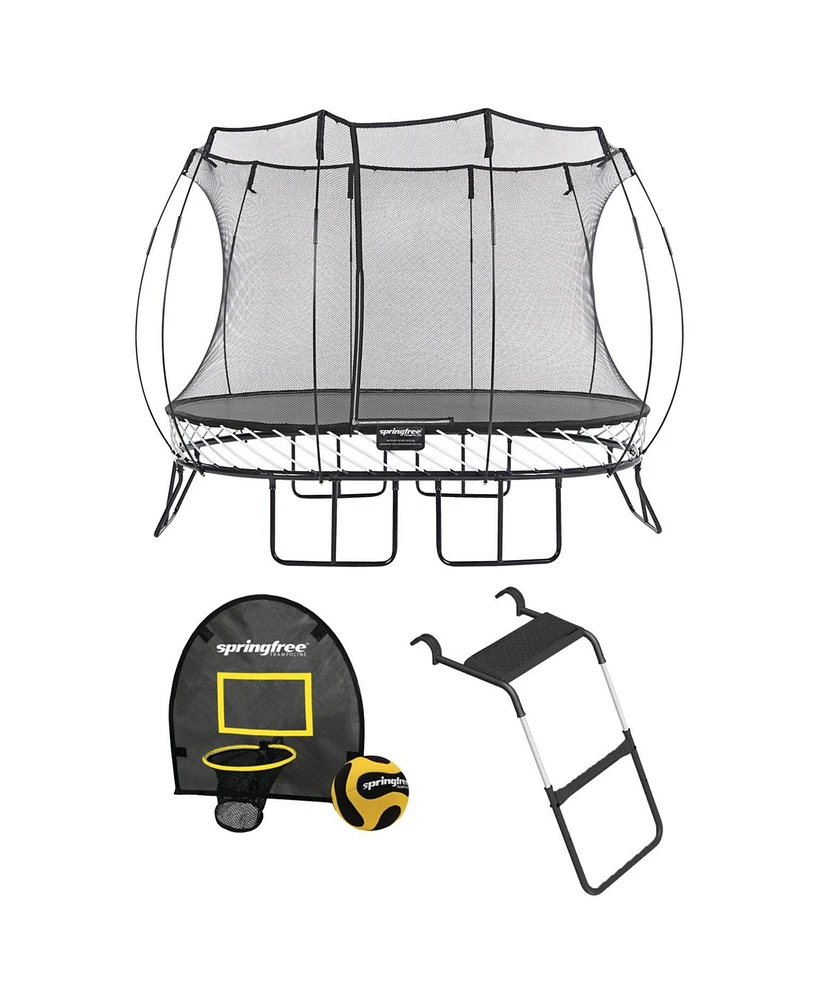 Springfree Trampoline 8 ft x 13 ft Medium Oval + FlexrHoop + FlexrStep V2 Bundle – Springless Fun with Goal Hoop and Ladder Attachment Accessor