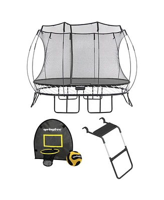 Springfree Trampoline 8 ft x 13 ft Medium Oval + FlexrHoop + FlexrStep V2 Bundle – Springless Fun with Goal Hoop and Ladder Attachment Accessor