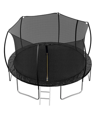 14FT Trampoline (Double-side color pad), Trampoline for Kids and Adults with Enclosure Net and Ladder,Curved fence pole