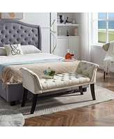 Tufted Velvet Upholstered Ottoman Bench with Nailhead Trim and Curved Armrests Rectangular Accent Seat for Bedroom Living Room or Entryway-The Pop Hom