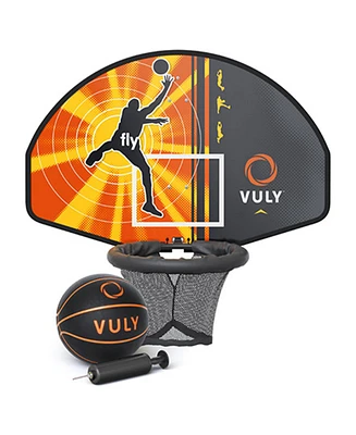 Vuly Trampolines Basketball Set Attachment with Backboard, Netted Hoop, Mini Basketball, and Hand Air Pump Compatible with Trampolines and Swing Sets
