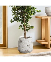LuxenHome Rustic Off White with Brown Accents -Inch Tall Round MgO Planter