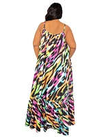Buxom Couture Plus Size Animal Print Voluminous Maxi Dress